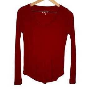 LOFT Long Sleeve V-Neck Tee XS X-small Red
